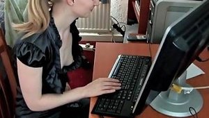 Blond Girl On The Computer Little Tits Downblouse Porn 3d