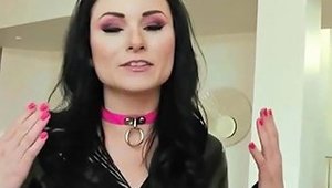 Gorgeous Black Haired Slut Double Penetrated In Black