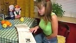 Cute Russian Pigtailed Girl Krista Playing With A Banana