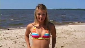 Bikini Teen Strips On The Beach And Hula Hoops In The Nude
